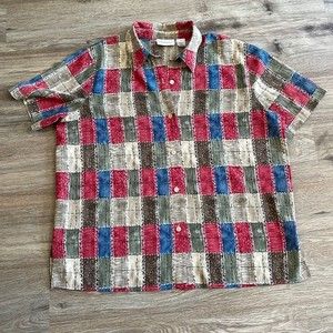 Alfred Dunner Button Down Rectangle Print Short Sleeve Shirt